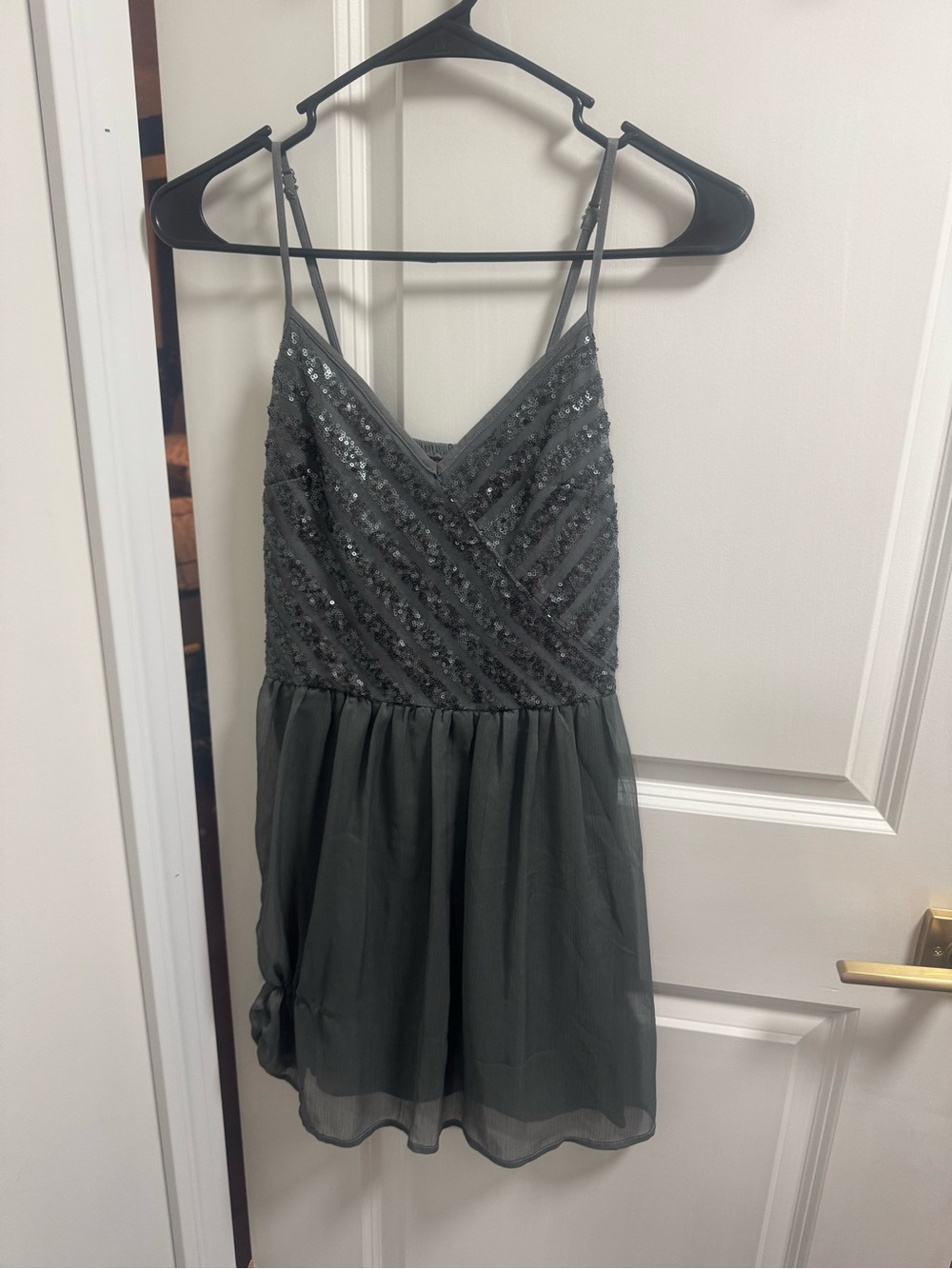 Hollister Charcoal Gray Sequined V-Neck Spaghetti Strap Dress size small NWT